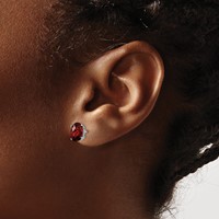 14K White Gold 8x6mm Oval Checker-cut Garnet Post Earrings view 3
