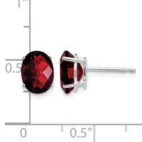 14K White Gold 8x6mm Oval Checker-cut Garnet Post Earrings view 4