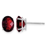 14K White Gold 8x6mm Oval Checker-cut Garnet Post Earrings view 1