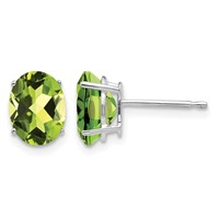 14K White Gold 8x 6mm Oval Peridot Post Earrings view 1