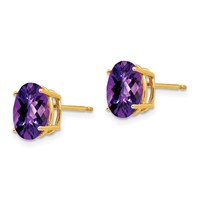 14K Yellow Gold 9x7mm Oval Checker-cut Amethyst Post Earrings view 2