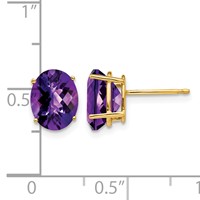 14K Yellow Gold 9x7mm Oval Checker-cut Amethyst Post Earrings view 4