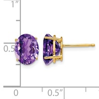 14K Yellow Gold 9x 7mm Oval Amethyst Post Earrings view 4