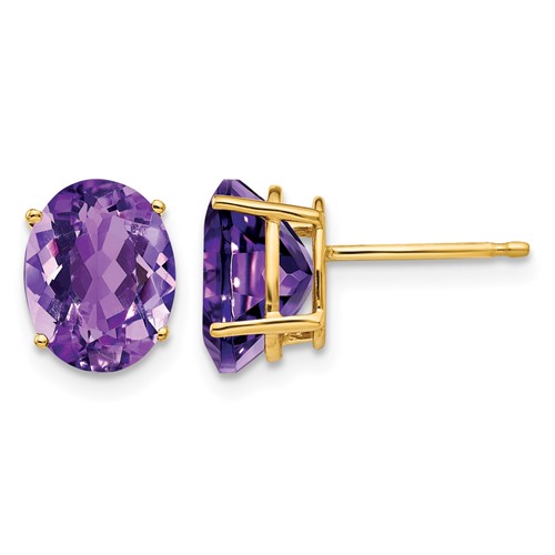 14K Yellow Gold 9x 7mm Oval Amethyst Post Earrings