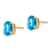 14K Yellow Gold 9x 7mm Oval Checker-cut Blue Topaz Post Earrings view 2