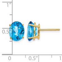 14K Yellow Gold 9x 7mm Oval Checker-cut Blue Topaz Post Earrings view 4