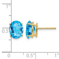 14K Yellow Gold 9x 7mm Oval Blue Topaz Post Earrings view 4
