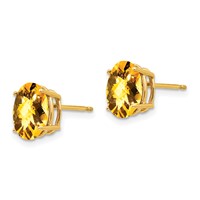14K Yellow Gold 9x 7mm Oval Checker-cut Citrine Post Earrings view 2