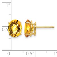 14K Yellow Gold 9x 7mm Oval Checker-cut Citrine Post Earrings view 4