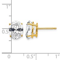 14K Yellow Gold 9x7mm Oval Cubic Zirconia Post Earrings view 4