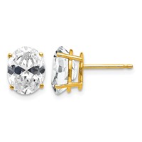 14K Yellow Gold 9x7mm Oval Cubic Zirconia Post Earrings view 1