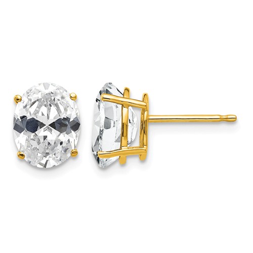 14K Yellow Gold 9x 7mm Oval Cubic Zirconia Post Earrings
