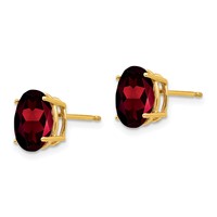 14K Yellow Gold 9x7mm Oval Garnet Post Earrings view 2
