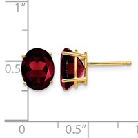 14K Yellow Gold 9x7mm Oval Garnet Post Earrings view 4