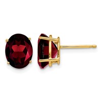 14K Yellow Gold 9x7mm Oval Garnet Post Earrings view 1
