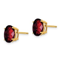 14K Yellow Gold 9x7mm Oval Checker-cut Garnet Post Earrings view 2
