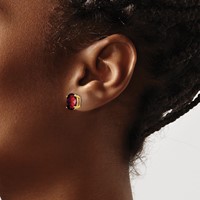 14K Yellow Gold 9x7mm Oval Checker-cut Garnet Post Earrings view 3