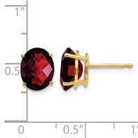 14K Yellow Gold 9x7mm Oval Checker-cut Garnet Post Earrings view 4