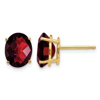 14K Yellow Gold 9x7mm Oval Checker-cut Garnet Post Earrings view 1