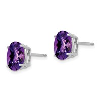 14K White Gold 9x 7mm Oval Checker-cut Amethyst Post Earrings view 2