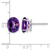 14K White Gold 9x 7mm Oval Checker-cut Amethyst Post Earrings view 4