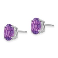 14K White Gold 9x 7mm Oval Amethyst Post Earrings view 2