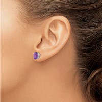 14K White Gold 9x 7mm Oval Amethyst Post Earrings view 3