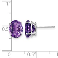 14K White Gold 9x 7mm Oval Amethyst Post Earrings view 4