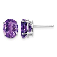 14K White Gold 9x 7mm Oval Amethyst Post Earrings view 1