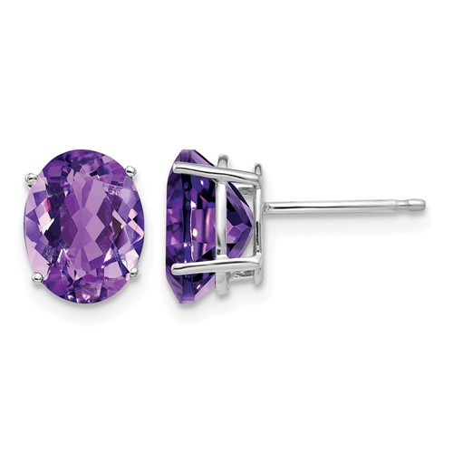 14K White Gold 9x 7mm Oval Amethyst Post Earrings