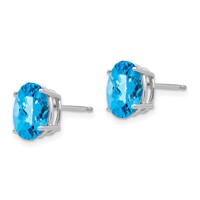 14K White Gold 9x 7mm Oval Checker-cut Blue Topaz Post Earrings view 2