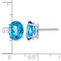 14K White Gold 9x 7mm Oval Checker-cut Blue Topaz Post Earrings view 4