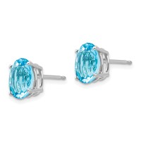 14K White Gold 9x 7mm Oval Blue Topaz Post Earrings view 2