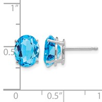 14K White Gold 9x 7mm Oval Blue Topaz Post Earrings view 4