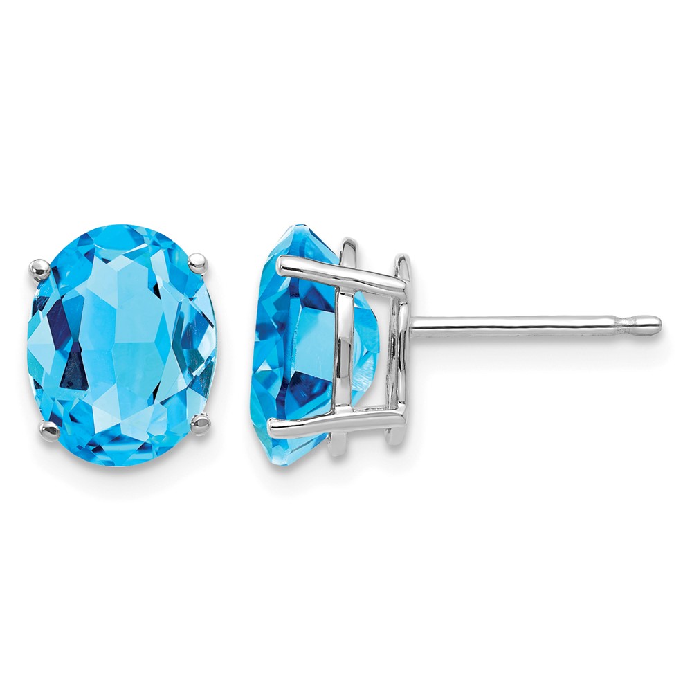 14K White Gold 9x 7mm Oval Blue Topaz Post Earrings