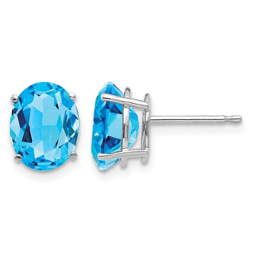 14K White Gold 9x 7mm Oval Blue Topaz Post Earrings