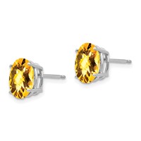 14K White Gold 9x 7mm Oval Checker-cut Citrine Post Earrings view 2