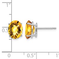 14K White Gold 9x 7mm Oval Checker-cut Citrine Post Earrings view 4