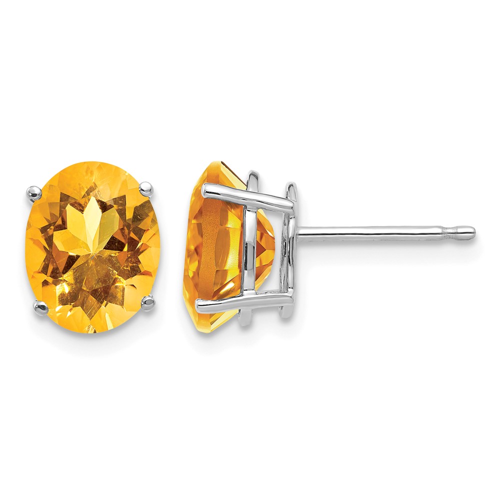 14K White Gold 9x 7mm Oval Citrine Post Earrings