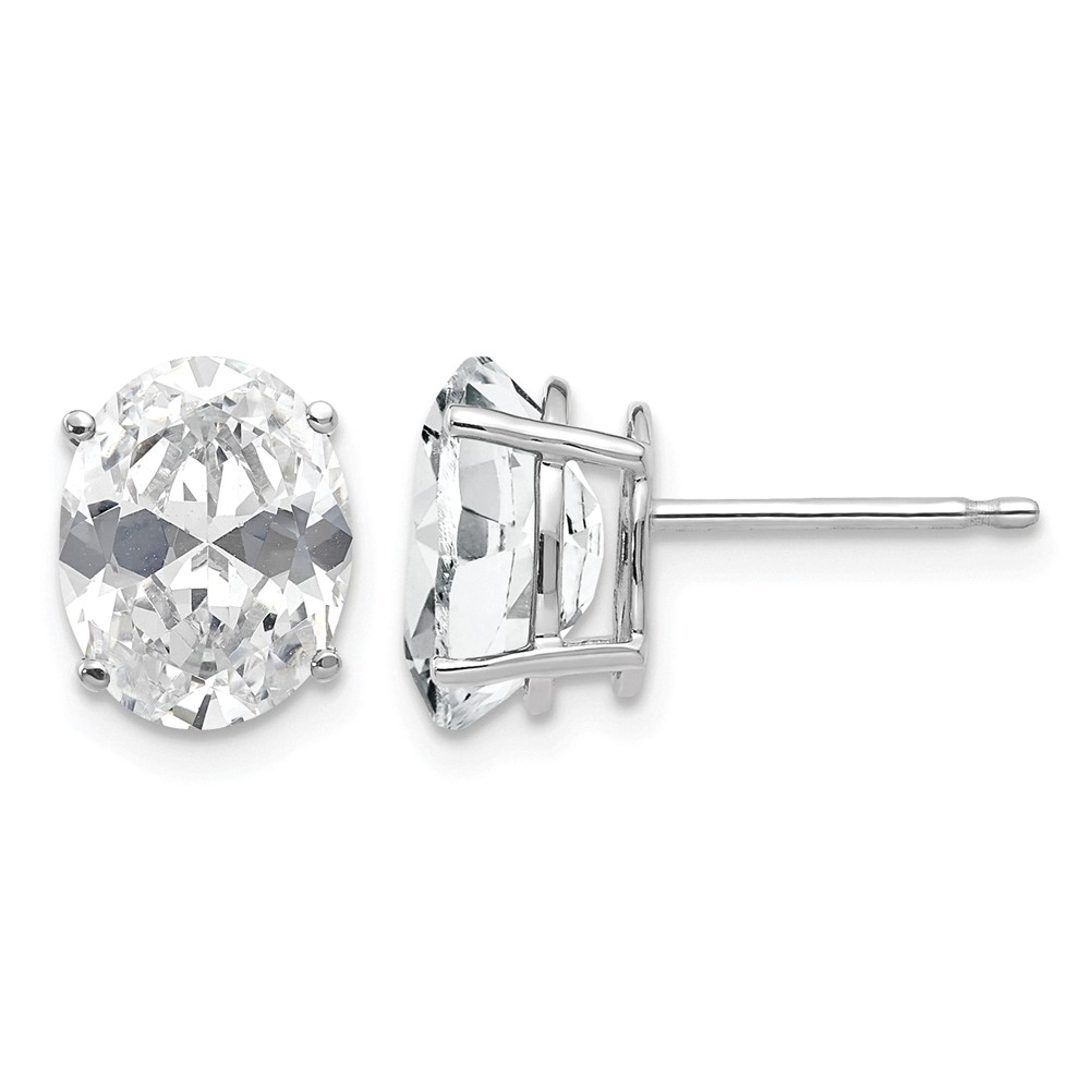 14K White Gold 9x 7mm Oval Cubic Zirconia Stud Earrings