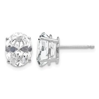 14K White Gold 9x 7mm Oval Cubic Zirconia Stud Earrings view 1