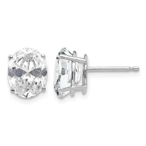 14K White Gold 9x 7mm Oval Cubic Zirconia Stud Earrings