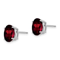 14K White Gold 9x7mm Oval Garnet Post Earrings view 2