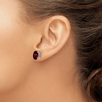 14K White Gold 9x7mm Oval Garnet Post Earrings view 3