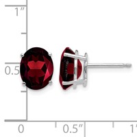 14K White Gold 9x7mm Oval Garnet Post Earrings view 4