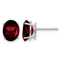 14K White Gold 9x7mm Oval Garnet Post Earrings view 1