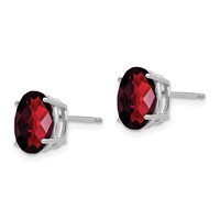 14K White Gold 9x7mm Oval Checker-cut Garnet Post Earrings view 2