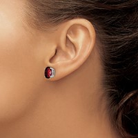 14K White Gold 9x7mm Oval Checker-cut Garnet Post Earrings view 3
