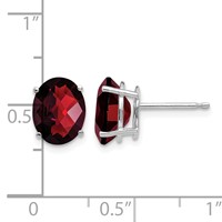 14K White Gold 9x7mm Oval Checker-cut Garnet Post Earrings view 4