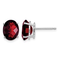 14K White Gold 9x7mm Oval Checker-cut Garnet Post Earrings view 1